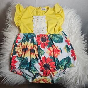 PatPat Baby Yellow Sunflower One-piece Romper